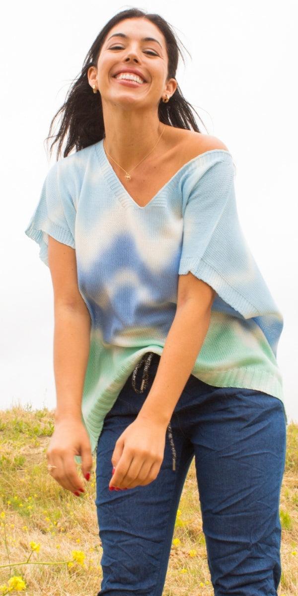 Vesta Sweater - Gigi Moda - Made in Italy # Cap Sleeve, cap sleeves, comforatable fit, Gigi Moda, Italian Sweater, Knit, knit sweater, made in italy, shop gigi moda, Sweater, Tie Dye, V Neck, Vest, womans clothing