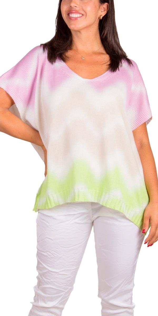 Vesta Sweater - Gigi Moda - Made in Italy # Cap Sleeve, cap sleeves, comforatable fit, Gigi Moda, Italian Sweater, Knit, knit sweater, made in italy, shop gigi moda, Sweater, Tie Dye, V Neck, Vest, womans clothing