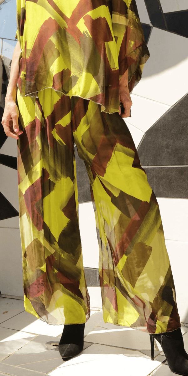 Angelo Brushstroke Silk Pant - Gigi Moda - Made in Italy # 100% Silk, bohemian, comfortable, Double Layer, Elastic Waist Palazzo, free shipping, Gigi Moda, Made in Italy, one size, palazzo, Pant, shop gigi moda, Silk, viscose
