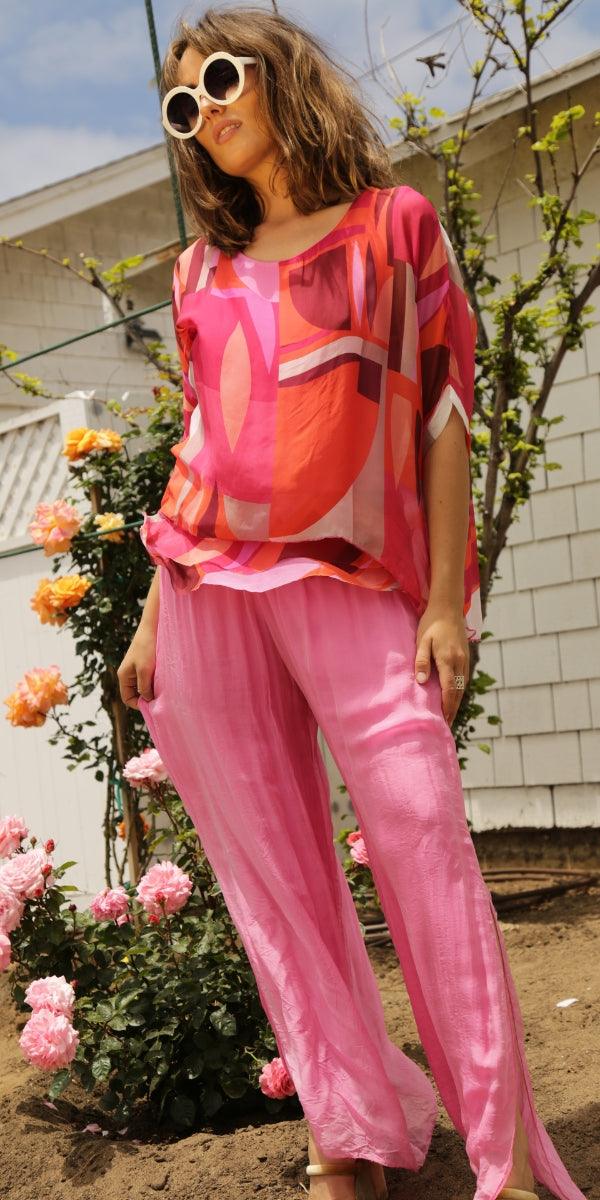 Jasmin Slit Pant - Gigi Moda - Made in Italy # fall, free shipping, Made in Italy, OS, resort, resort wear, Silk, Slit, spring, summer, winter