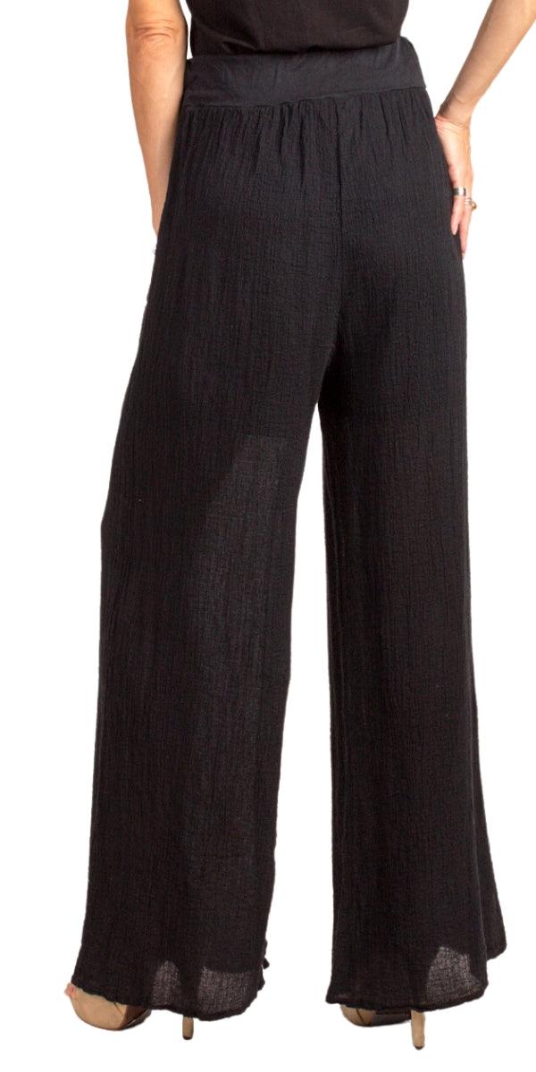 Pescara Cotton Pants - Gigi Moda - Made in Italy # bottoms, Cotton, cotton pants, elastic waistband, gauze, Gigi Moda, Made in Italy, OS, Pants, resort, resort wear, spring, stretch waistband, summer, washable, WIDE LEG