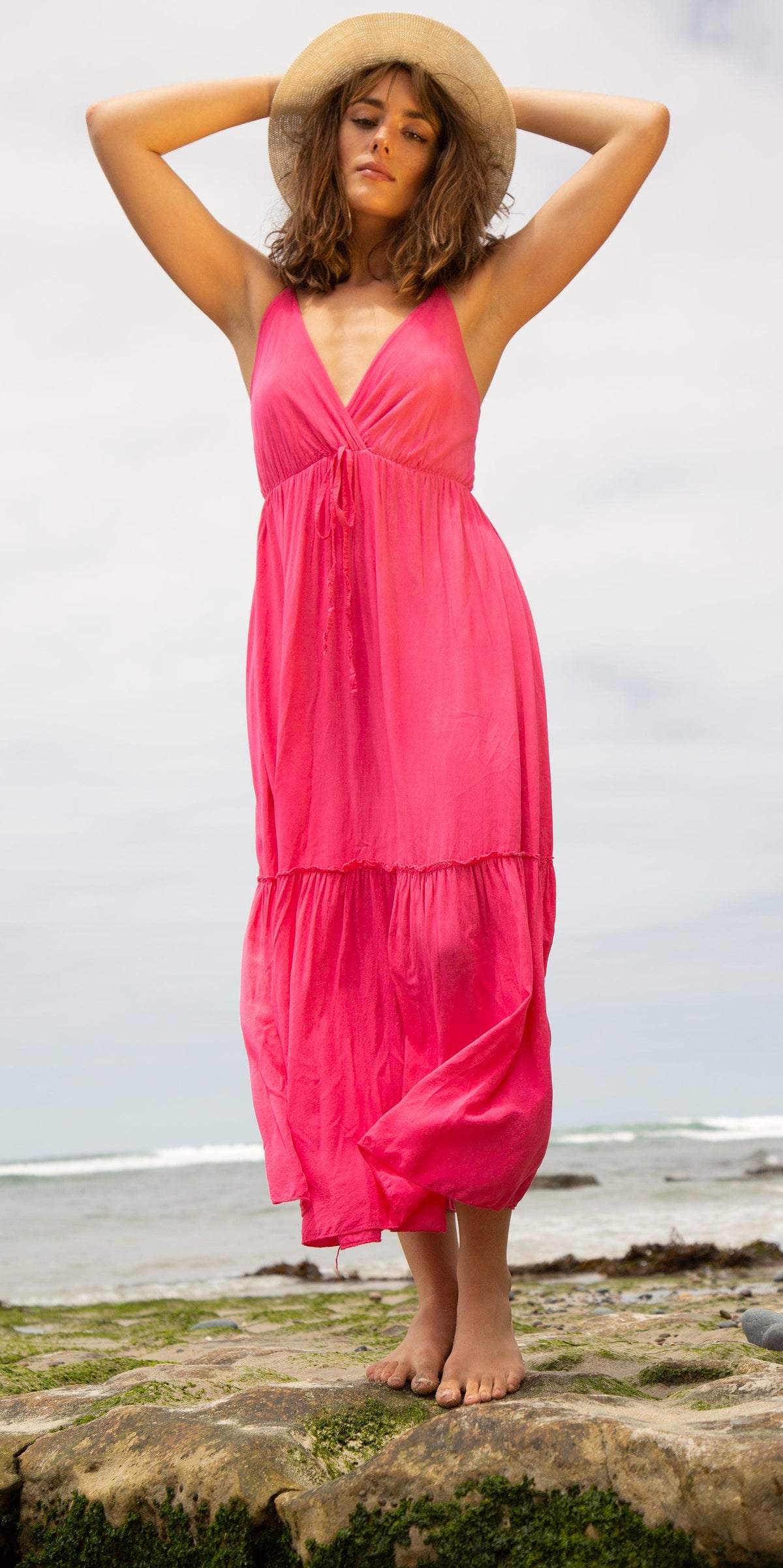 Felice Dress - Gigi Moda - Made in Italy # ADJUSTABLE, adjustable strap, adjustable straps, criss cross, Dress, front tie, Gigi Moda, Made in Italy, Maxi Dress, Spaghetti Strap, spaghetti strap dress, Spaghetti Straps, Tiered, tiered ruffle, V Neck