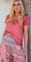 Nola Satin Tee - Gigi Moda - Made in Italy # Cotton, elastane, Gigi Moda, Made in Italy, OS, satin, short sleeve, short sleeve top, Top, v-neck