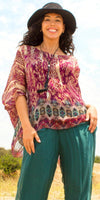 Seta Boho Print Kaftan - Gigi Moda - Made in Italy # 100% Silk, animal print, Blouse, bohemian, gigi moda, italian silk blouse, Kaftan, Made in Italy, maxretail, OS, resort, resort wear, Silk, silk blouse, Snake print