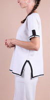 Agiato Two-Piece Set - Gigi Moda - Made in Italy # comfy set, Gigi Moda, loungewear, Made in Italy, matching set, one size, Pants, resort, resort wear, short sleeve, short sleeve top, side slit, Two Piece, WIDE LEG