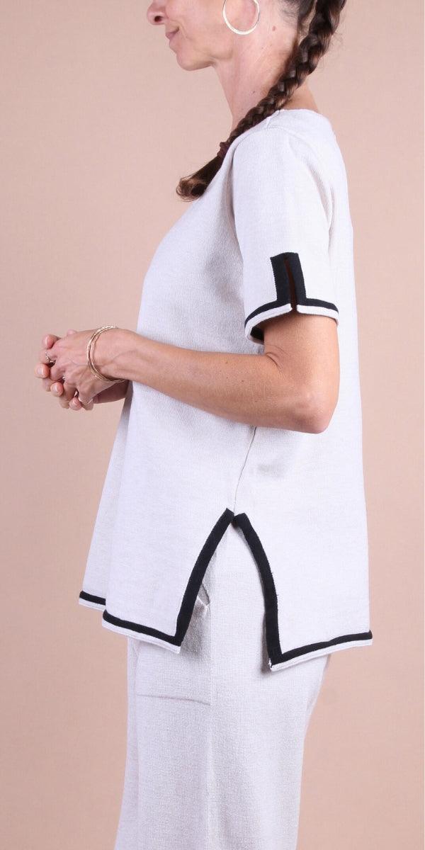 Agiato Two-Piece Set - Gigi Moda - Made in Italy # comfy set, Gigi Moda, loungewear, Made in Italy, matching set, one size, Pants, resort, resort wear, short sleeve, short sleeve top, side slit, Two Piece, WIDE LEG