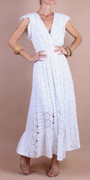 Elena Dress - Gigi Moda - Made in Italy # Cap Sleeve, crossover, Dress, Embroidered, Gigi Moda, lace, lace dress, Made in Italy, Maxi Dress, OS, ruffled hem, V Neck