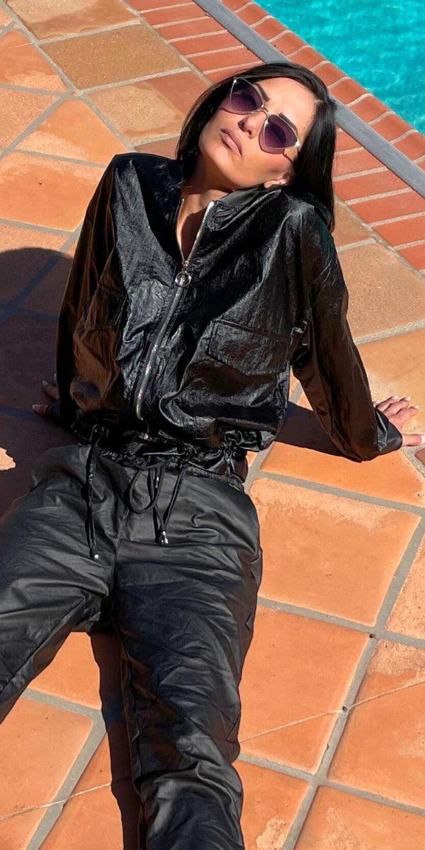 Ornella Bomber Jacket - Gigi Moda - Made in Italy # bomber jacket, cinched waist, Gigi Moda, Italian jacket, Jacket, Made in Italy, maxretail, Metallic, metallic shine, Pockets, retro jacket, zip up, Zipper