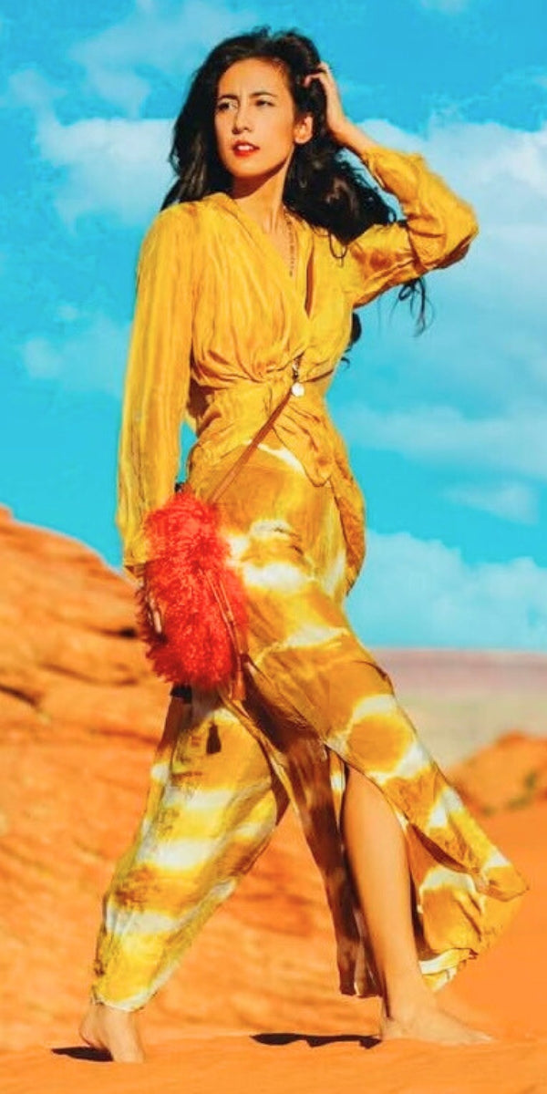 Jasmin Tie-Dye Slit Pant - Gigi Moda - Made in Italy # gigi moda, made in italy, resort, resort wear, Side, Silk, Slit, Spring, Summer, Tie Dye