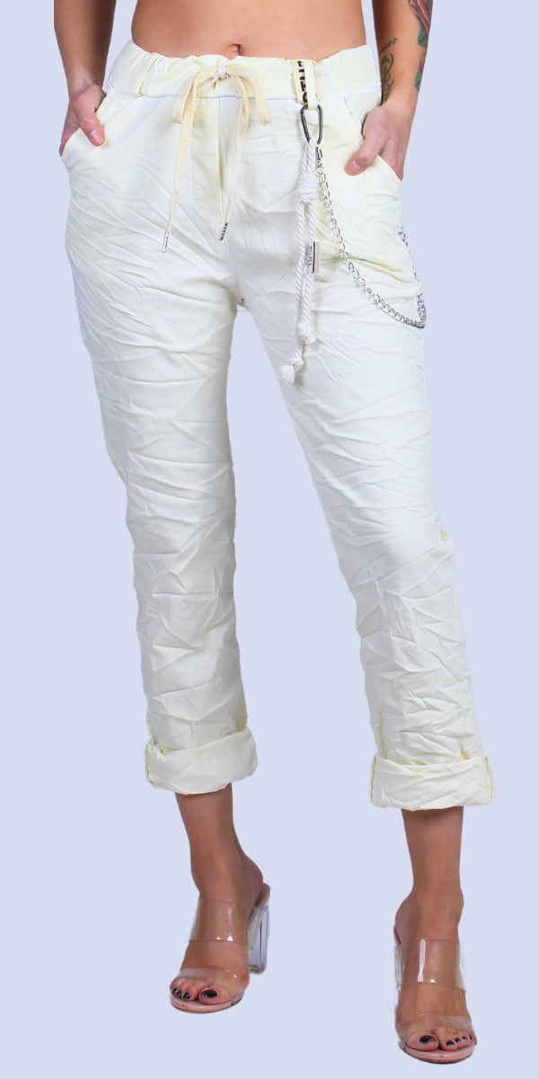 Buongiorno Pants - Gigi Moda - Made in Italy # chain, cropped pant, Cropped pants, elastic waist, elastic waistband, Gigi Moda, Made in Italy, one size, OS, Pants, Pockets, Tie waist