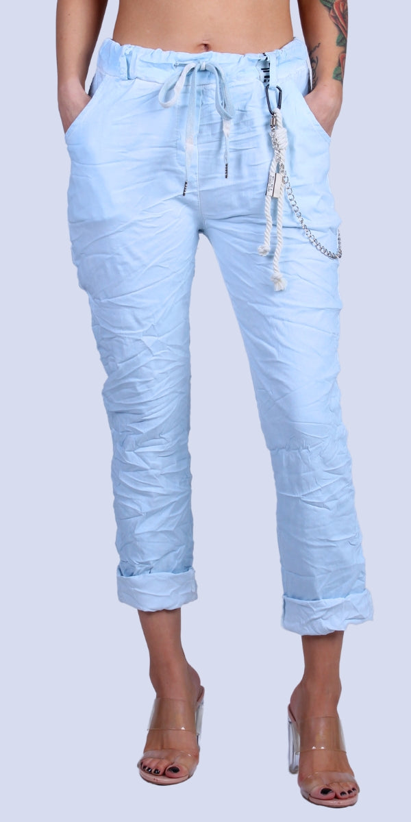 Buongiorno Pants - Gigi Moda - Made in Italy # chain, cropped pant, Cropped pants, elastic waist, elastic waistband, Gigi Moda, Made in Italy, one size, OS, Pants, Pockets, Tie waist