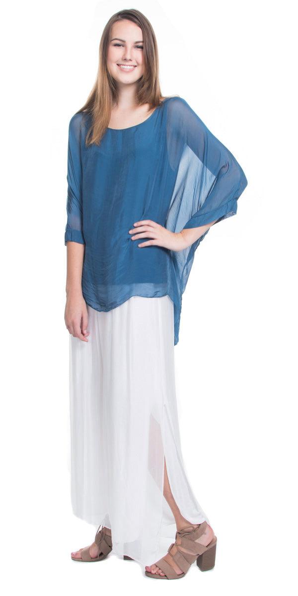 Seta Cara Kaftan - Gigi Moda - Made in Italy # 100% Silk, Blouse, Kaftan, Made in Italy, OS, resort, resort wear, Silk