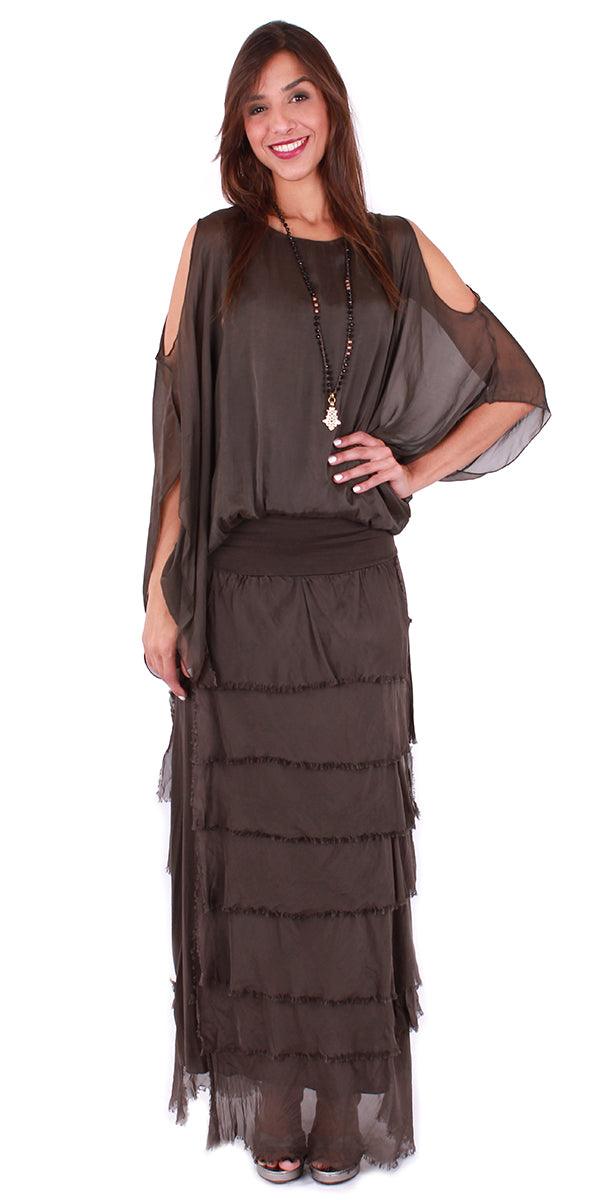 Siena Maxi Skirt - Gigi Moda - Made in Italy # 8601, Free Shipping, Gigi Moda, Made in Italy, OS, Ruffle, Silk