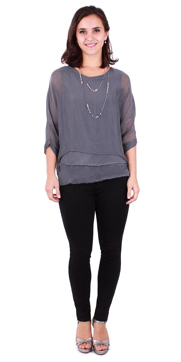 Carmelina Silk Kaftan - Gigi Moda - Made in Italy # 100% silk, BLACK, Burgundy, california boutique, carlsbad, Frayed Edge, free shipping, Gigi Moda, gray, hot pink, italian blouse, Italian Clothing, italian fashion, italian outfit, italian silk, Kaftan, lime, made in Italy, navy, olive, online shopping, pink, raw edge, white