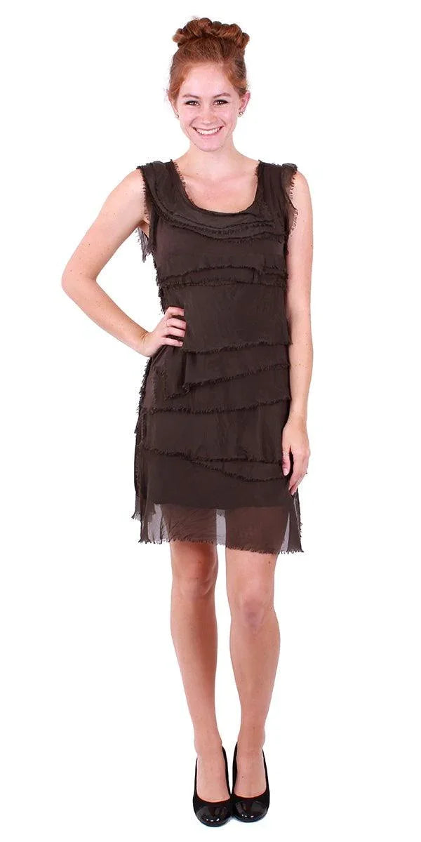 Women's Silk Sleeveless Party Dress | Knee-Length Ruffled Dress Made in Italy - Gigi Moda Women's Silk Sleeveless Party Dress | Knee-Length Ruffled Dress Made in Italy - Gigi Moda
