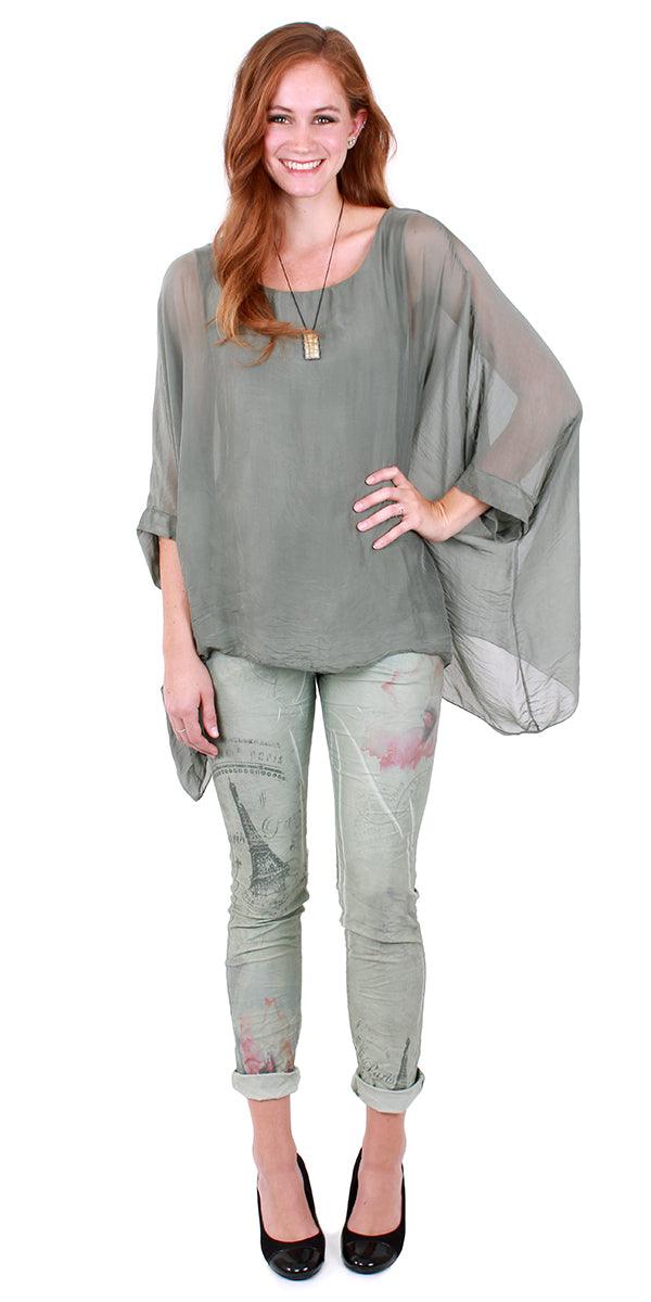 Seta Cara Kaftan - Gigi Moda - Made in Italy # 100% Silk, Blouse, Kaftan, Made in Italy, OS, resort, resort wear, Silk