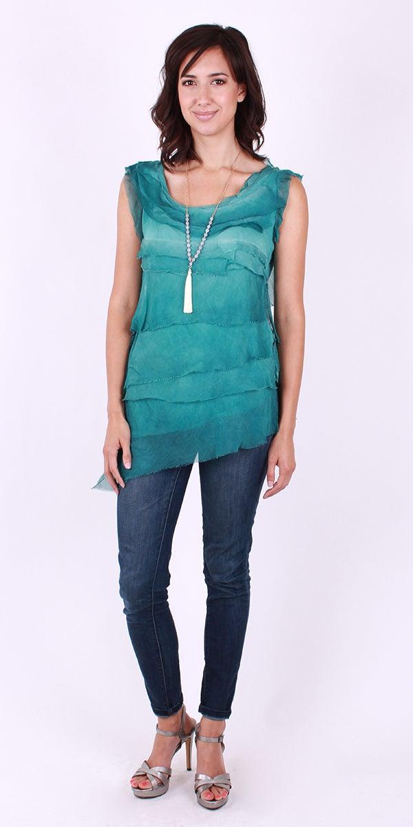 Siena Sleeveless Top - Gigi Moda - Made in Italy # Blouse, Gigi Moda, Made in Italy, one size, OS, Ruffle, Silk, Sleeveless, Top