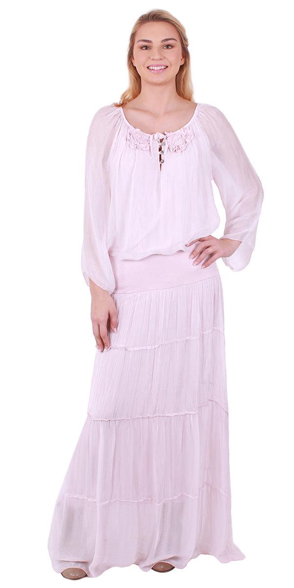 Solima Long Tiered Skirt - Gigi Moda - Made in Italy # 100% Silk, fall, free shipping, Gigi Moda, italian maxi dress, Made in Italy, Maxi, maxi length, Maxi Skirt, one size, OS, resort wear, Silk, summer, washable