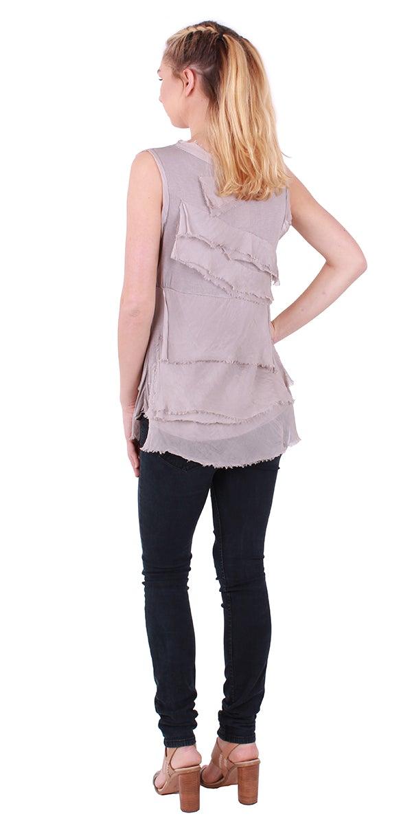 Siena Sleeveless Top - Gigi Moda - Made in Italy # Blouse, Gigi Moda, Made in Italy, one size, OS, Ruffle, Silk, Sleeveless, Top