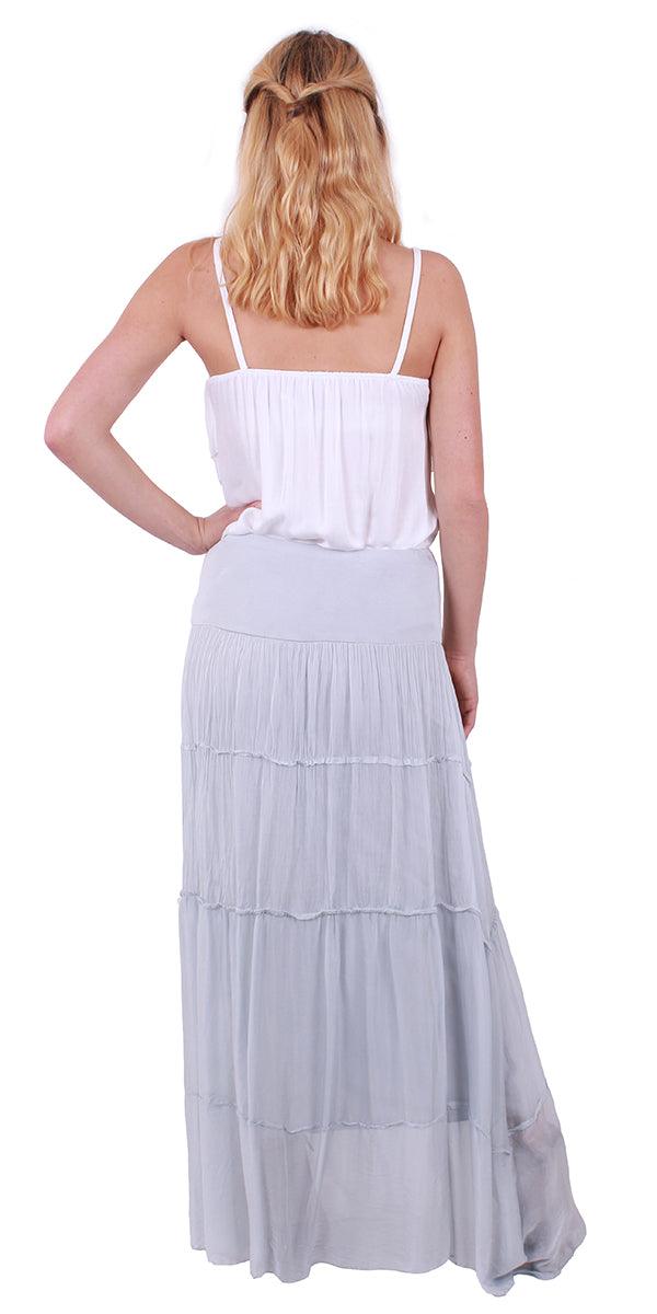 Solima Long Tiered Skirt - Gigi Moda - Made in Italy # 100% Silk, fall, free shipping, Gigi Moda, italian maxi dress, Made in Italy, Maxi, maxi length, Maxi Skirt, one size, OS, resort wear, Silk, summer, washable