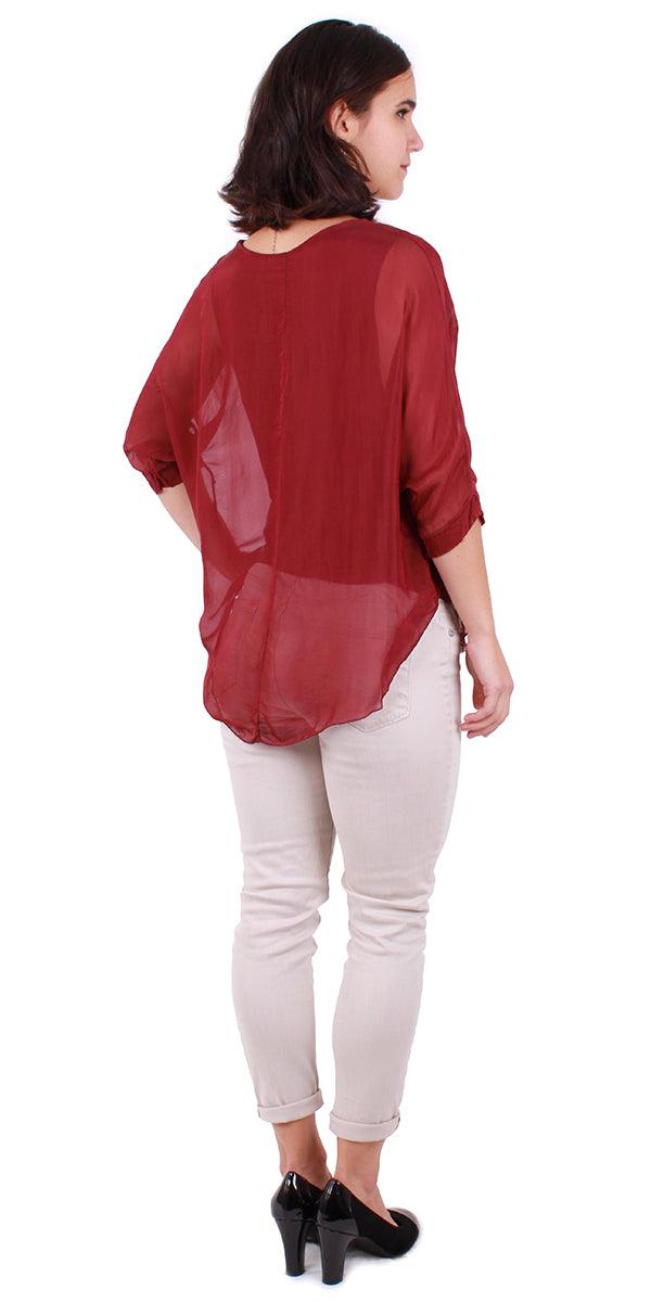 Carmelina Silk Kaftan - Gigi Moda - Made in Italy # 100% silk, BLACK, Burgundy, california boutique, carlsbad, Frayed Edge, free shipping, Gigi Moda, gray, hot pink, italian blouse, Italian Clothing, italian fashion, italian outfit, italian silk, Kaftan, lime, made in Italy, navy, olive, online shopping, pink, raw edge, white