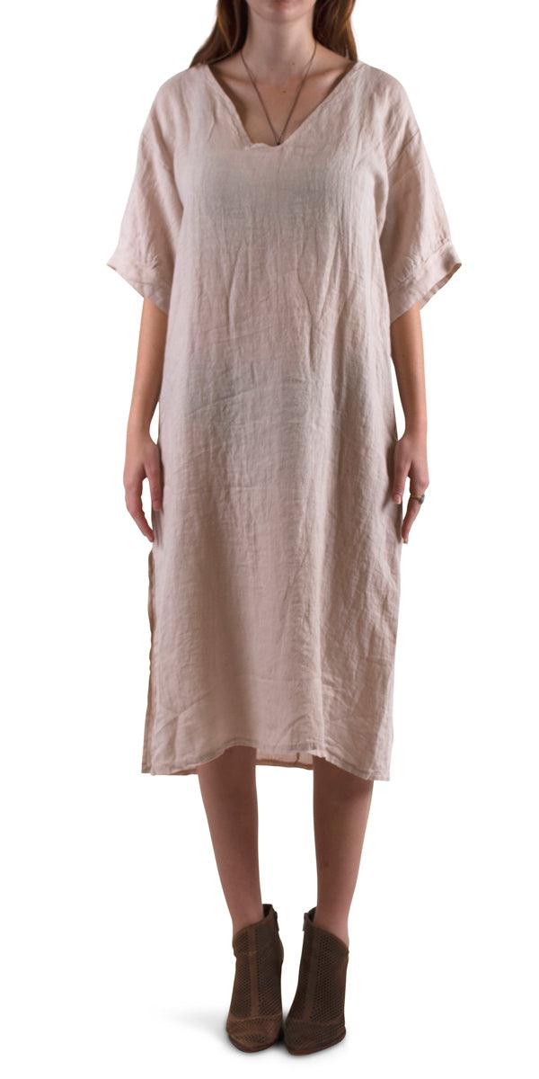 Matera Linen Dress - Gigi Moda - Made in Italy # 100% Linen, Dress, free shipping, Gigi Moda, Linen, Made in Italy, one size, OS, resort, resort wear, short sleeve dress, side slit, spring, summer, v-neck