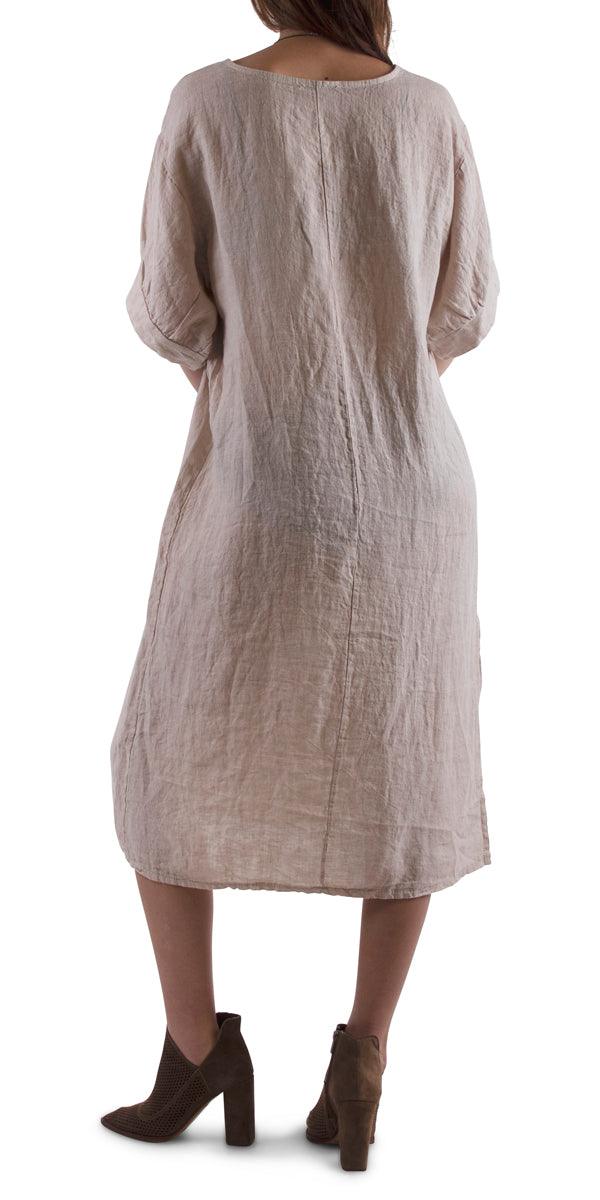 Matera Linen Dress - Gigi Moda - Made in Italy # 100% Linen, Dress, free shipping, Gigi Moda, Linen, Made in Italy, one size, OS, resort, resort wear, short sleeve dress, side slit, spring, summer, v-neck