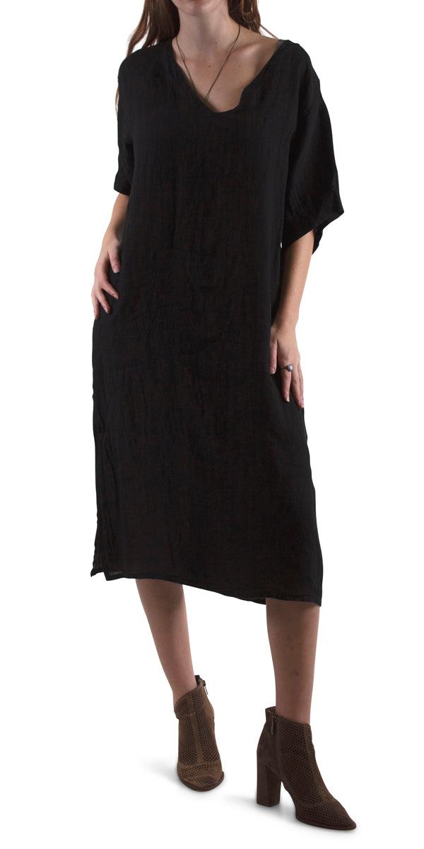 Matera Linen Dress - Gigi Moda - Made in Italy # 100% Linen, Dress, free shipping, Gigi Moda, Linen, Made in Italy, one size, OS, resort, resort wear, short sleeve dress, side slit, spring, summer, v-neck