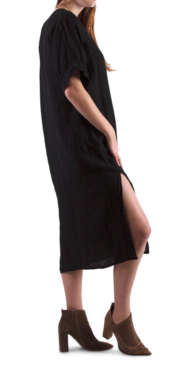 Matera Linen Dress - Gigi Moda - Made in Italy # 100% Linen, Dress, free shipping, Gigi Moda, Linen, Made in Italy, one size, OS, resort, resort wear, short sleeve dress, side slit, spring, summer, v-neck