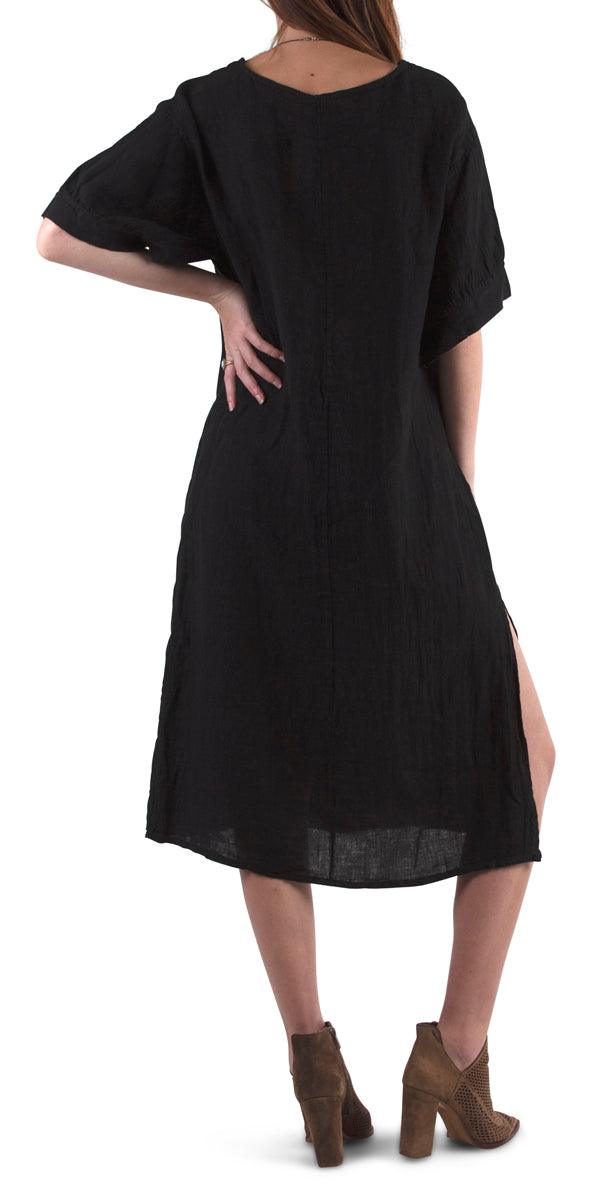 Matera Linen Dress - Gigi Moda - Made in Italy # 100% Linen, Dress, free shipping, Gigi Moda, Linen, Made in Italy, one size, OS, resort, resort wear, short sleeve dress, side slit, spring, summer, v-neck