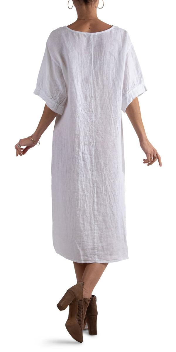 Matera Linen Dress - Gigi Moda - Made in Italy # 100% Linen, Dress, free shipping, Gigi Moda, Linen, Made in Italy, one size, OS, resort, resort wear, short sleeve dress, side slit, spring, summer, v-neck