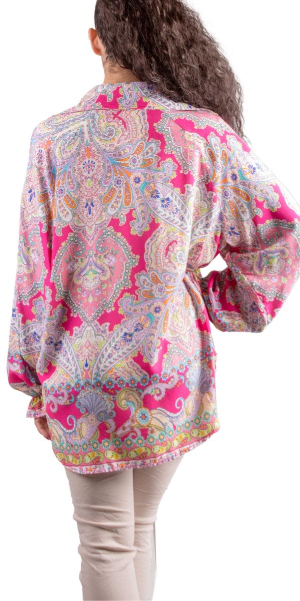 Phebe Blouse - Gigi Moda - Made in Italy # balloon sleeve, Blouse, Collared, collared shirt, flower print, Gigi Moda, Made in Italy, maxretail, paisley, shirt, Sleeves, V Neck