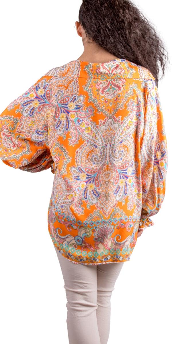 Phebe Blouse - Gigi Moda - Made in Italy # balloon sleeve, Blouse, Collared, collared shirt, flower print, Gigi Moda, Made in Italy, maxretail, paisley, shirt, Sleeves, V Neck