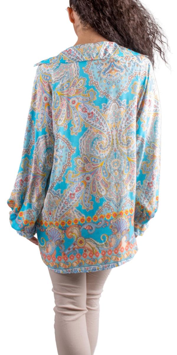 Phebe Blouse - Gigi Moda - Made in Italy # balloon sleeve, Blouse, Collared, collared shirt, flower print, Gigi Moda, Made in Italy, maxretail, paisley, shirt, Sleeves, V Neck