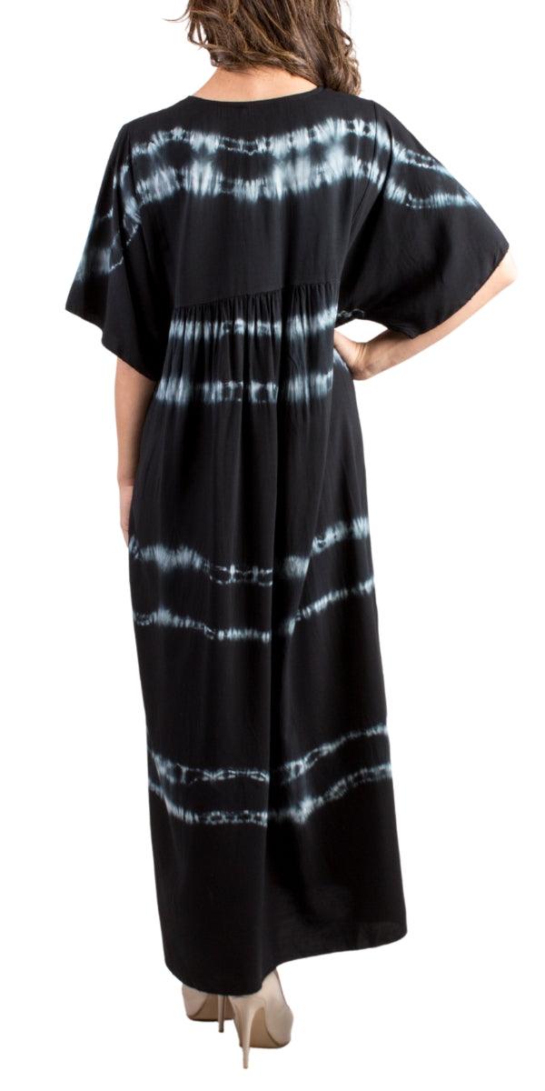 Novella Empire Dress - Gigi Moda - Made in Italy # Bell sleeve, dress, empire dress, Gigi Moda, Made in Italy, short sleeve, stripe tie dye, Tie Dye, V Neck