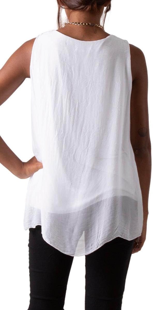 Fernanda Silk Top - Gigi Moda - Made in Italy # 100% Silk, Blouse, italian blouse, italian tank top, italian top, Made in Italy, OS, resort wear, Silk, silk blouse, silk tank, Sleeveless, sleeveless top, Tank Top, Top
