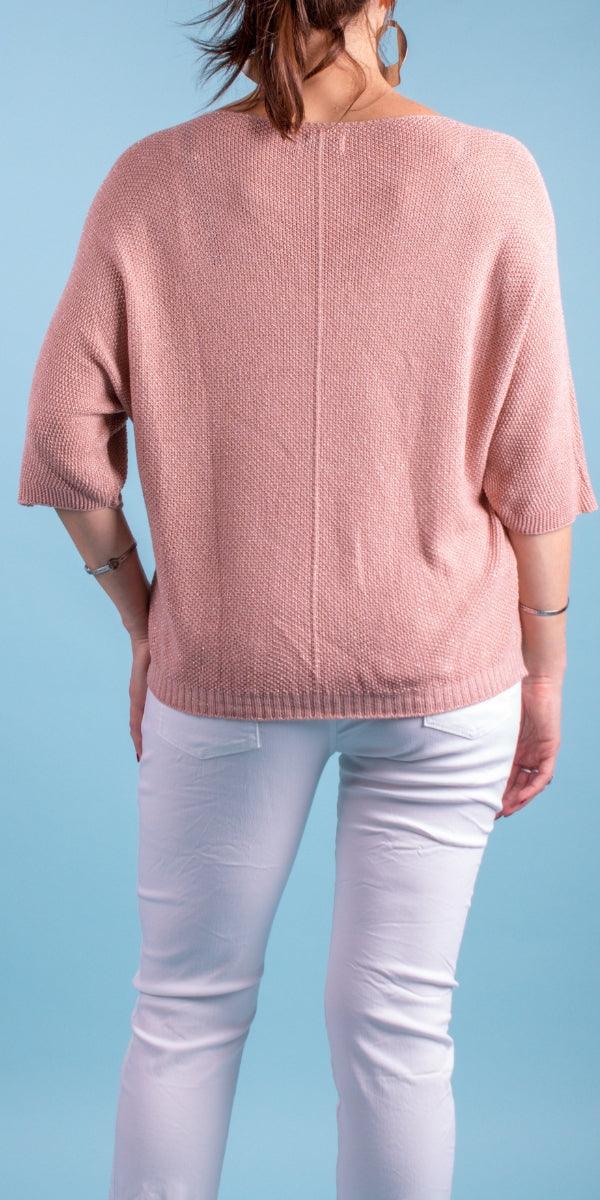 Lana Sweater - Gigi Moda - Made in Italy # 3/4 length, 3/4 Sleeve, 3/4 Sleeves, fall, Gigi Moda, gigi moda. made in italy, glitter, italian top, knit, metallic, shop gigi moda, sweater, Top, V Neck, v-neck top