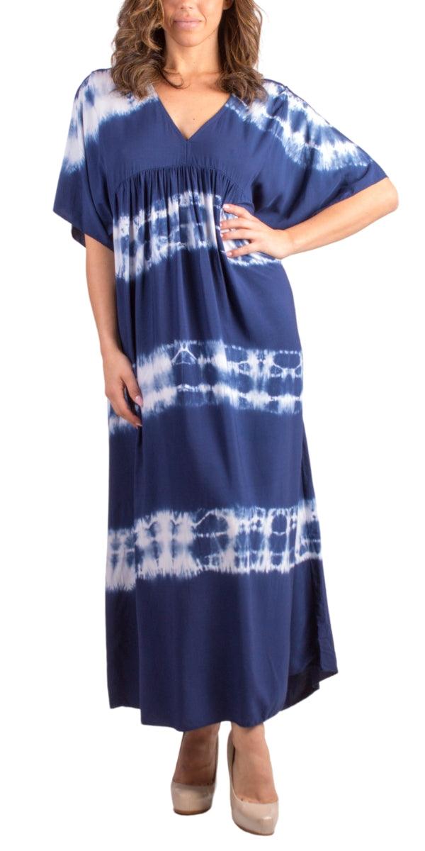 Novella Empire Dress - Gigi Moda - Made in Italy # Bell sleeve, dress, empire dress, Gigi Moda, Made in Italy, short sleeve, stripe tie dye, Tie Dye, V Neck
