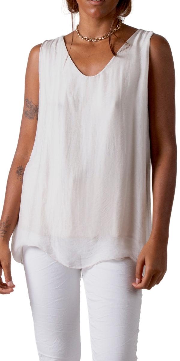 Fernanda Silk Top - Gigi Moda - Made in Italy # 100% Silk, Blouse, italian blouse, italian tank top, italian top, Made in Italy, OS, resort wear, Silk, silk blouse, silk tank, Sleeveless, sleeveless top, Tank Top, Top