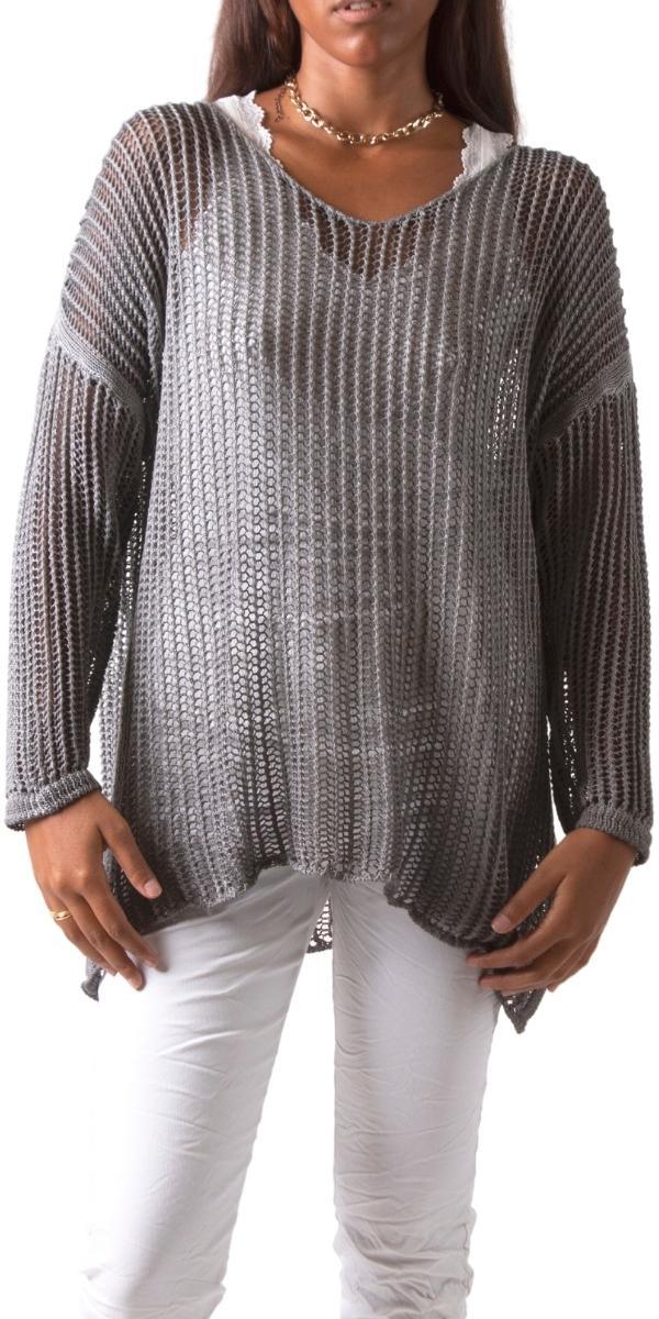 Taranto Knit Mesh Sweater - Gigi Moda - Made in Italy # Comfortable fit, Cover Up, Gigi Moda, Knit, knit blouse, knit sweater, Long Sleeve, long sleeves, made in italy, mesh, mesh sweater, Sweater, V-Neck, v-neck top, Womens Clothing, Womens Tops