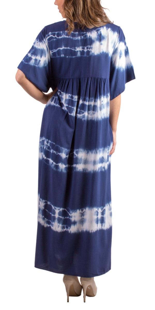 Novella Empire Dress - Gigi Moda - Made in Italy # Bell sleeve, dress, empire dress, Gigi Moda, Made in Italy, short sleeve, stripe tie dye, Tie Dye, V Neck