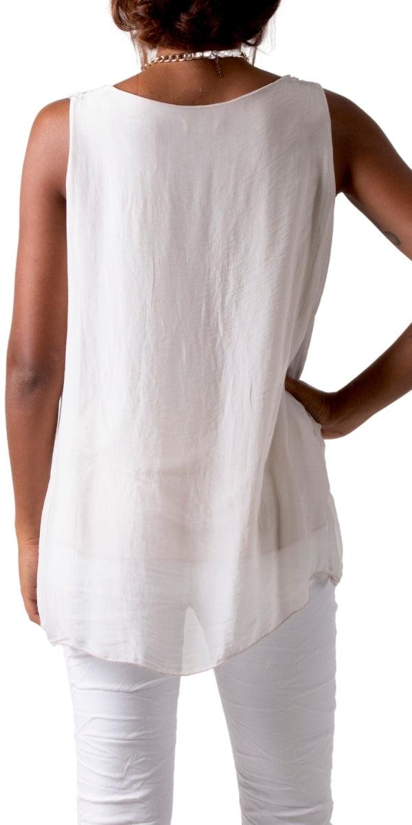 Fernanda Silk Top - Gigi Moda - Made in Italy # 100% Silk, Blouse, italian blouse, italian tank top, italian top, Made in Italy, OS, resort wear, Silk, silk blouse, silk tank, Sleeveless, sleeveless top, Tank Top, Top