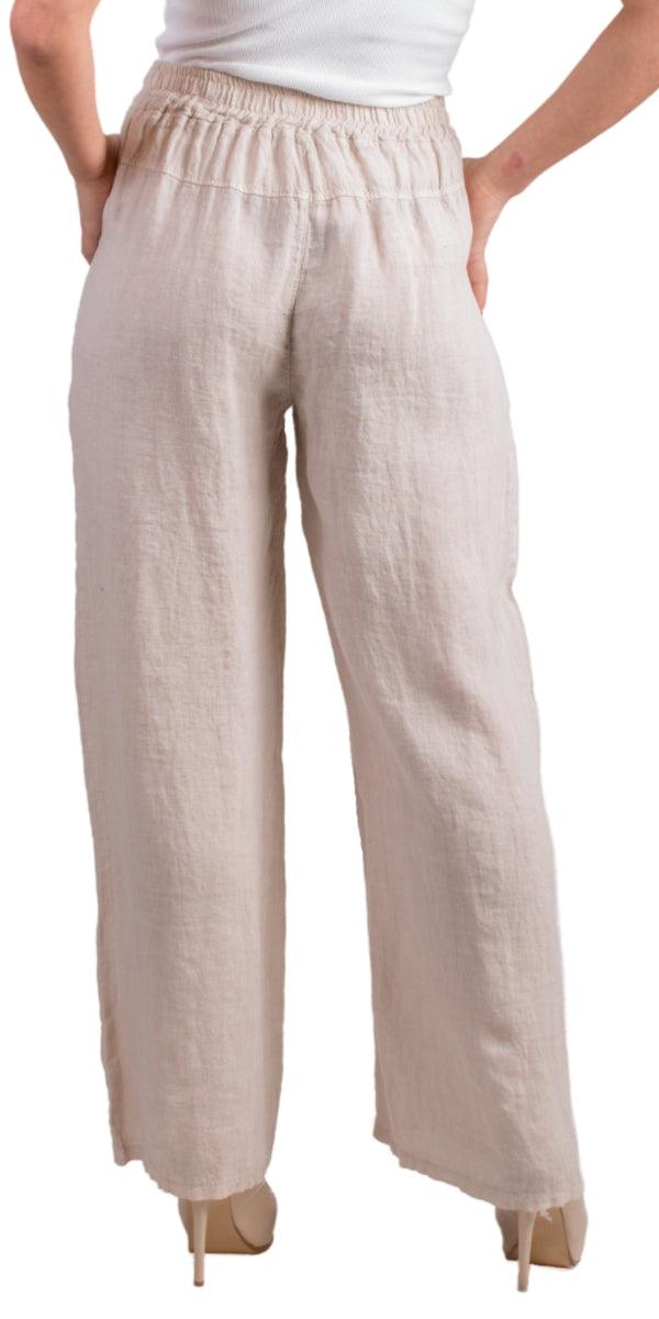 Delfina Linen Pants - Gigi Moda - Made in Italy # 100% Linen, bottoms, elastic waistband, Gigi Moda, Linen, linen pants, Made in Italy, OS, Pants, Pockets, resort, resort wear, spring, stretch waistband, summer, WIDE LEG