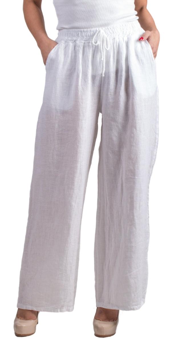 Delfina Linen Pants - Gigi Moda - Made in Italy # 100% Linen, bottoms, elastic waistband, Gigi Moda, Linen, linen pants, Made in Italy, OS, Pants, Pockets, resort, resort wear, spring, stretch waistband, summer, WIDE LEG