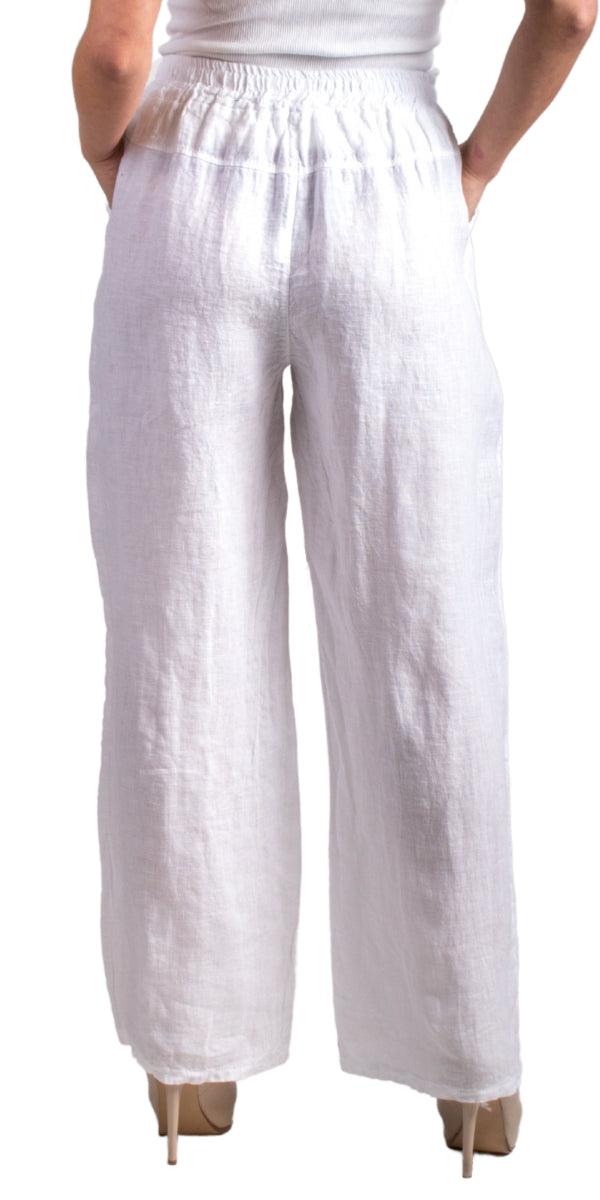 Delfina Linen Pants - Gigi Moda - Made in Italy # 100% Linen, bottoms, elastic waistband, Gigi Moda, Linen, linen pants, Made in Italy, OS, Pants, Pockets, resort, resort wear, spring, stretch waistband, summer, WIDE LEG