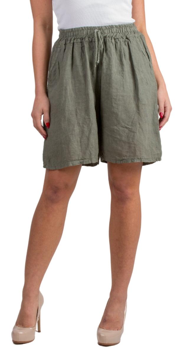 Silvana Linen Shorts - Gigi Moda - Made in Italy # 100% Linen, drawstring, drawstring shorts, Gigi Moda, Linen, Made in Italy, one size, OS, Pockets, shorts, side pockets, spring, Tie waist