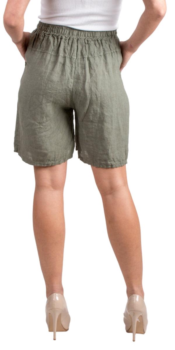 Silvana Linen Shorts - Gigi Moda - Made in Italy # 100% Linen, drawstring, drawstring shorts, Gigi Moda, Linen, Made in Italy, one size, OS, Pockets, shorts, side pockets, spring, Tie waist