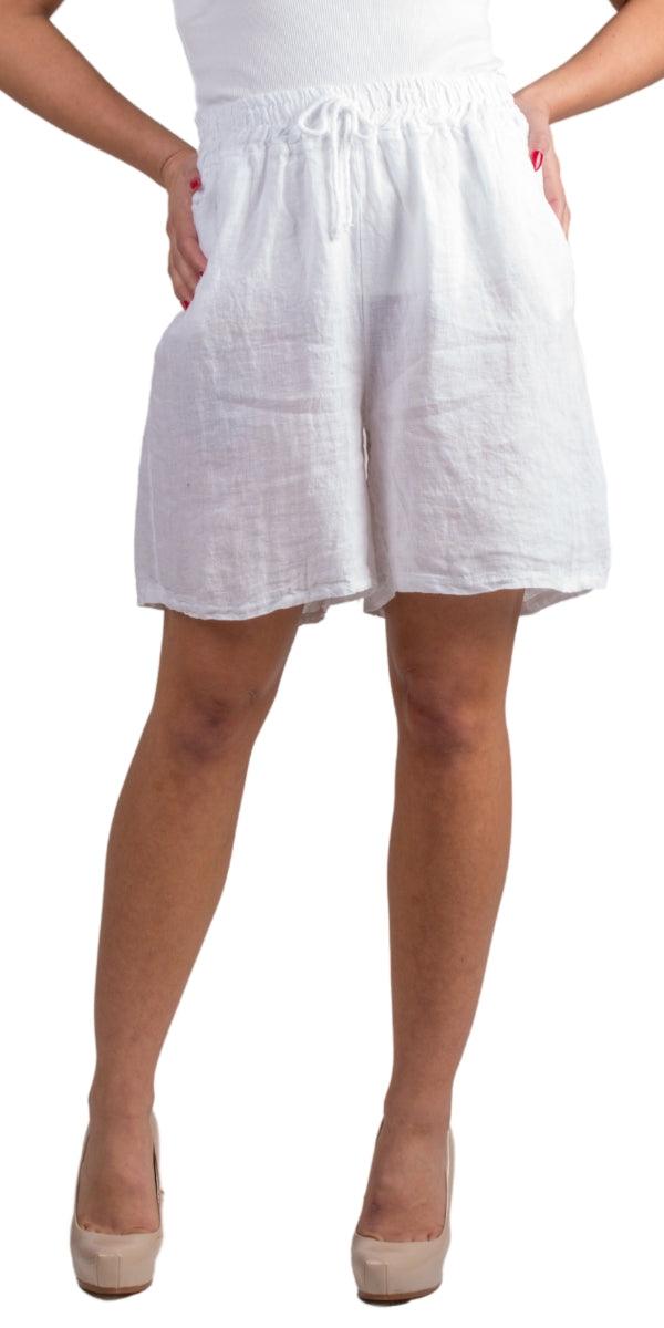 Silvana Linen Shorts - Gigi Moda - Made in Italy # 100% Linen, drawstring, drawstring shorts, Gigi Moda, Linen, Made in Italy, one size, OS, Pockets, shorts, side pockets, spring, Tie waist