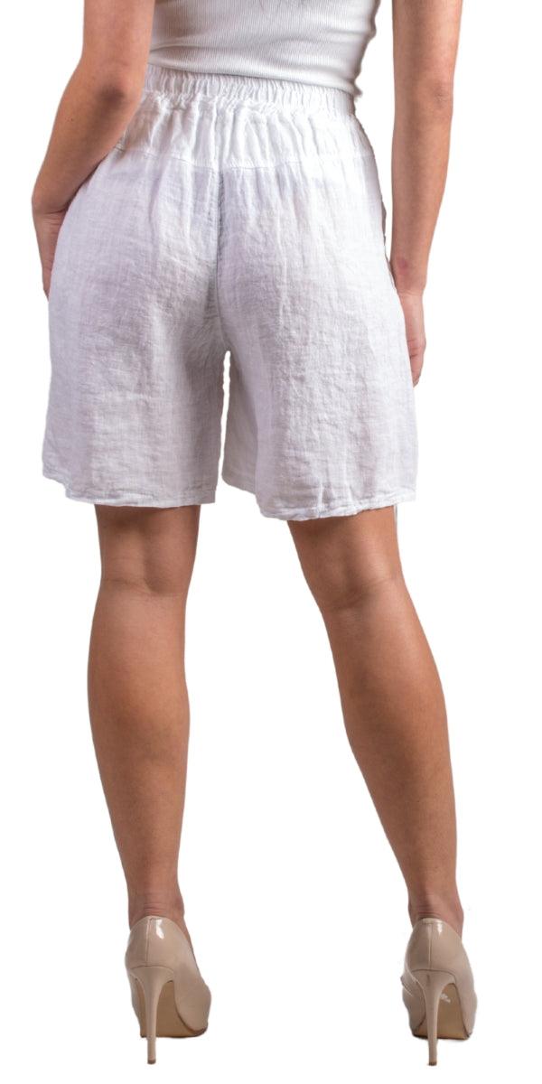 Silvana Linen Shorts - Gigi Moda - Made in Italy # 100% Linen, drawstring, drawstring shorts, Gigi Moda, Linen, Made in Italy, one size, OS, Pockets, shorts, side pockets, spring, Tie waist