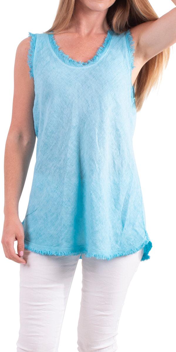 Novara Linen Tank - Gigi Moda - Made in Italy # 100% Linen, 1526A, cotton, Linen, Made in Italy, Round Neck, Sleeveless, Top
